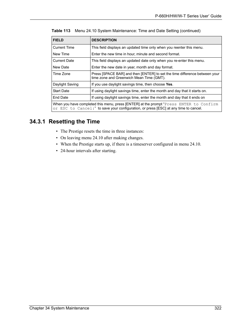 1 resetting the time | ZyXEL Communications ADSL 2+ Gateway P-660HW-T1 User Manual | Page 322 / 465