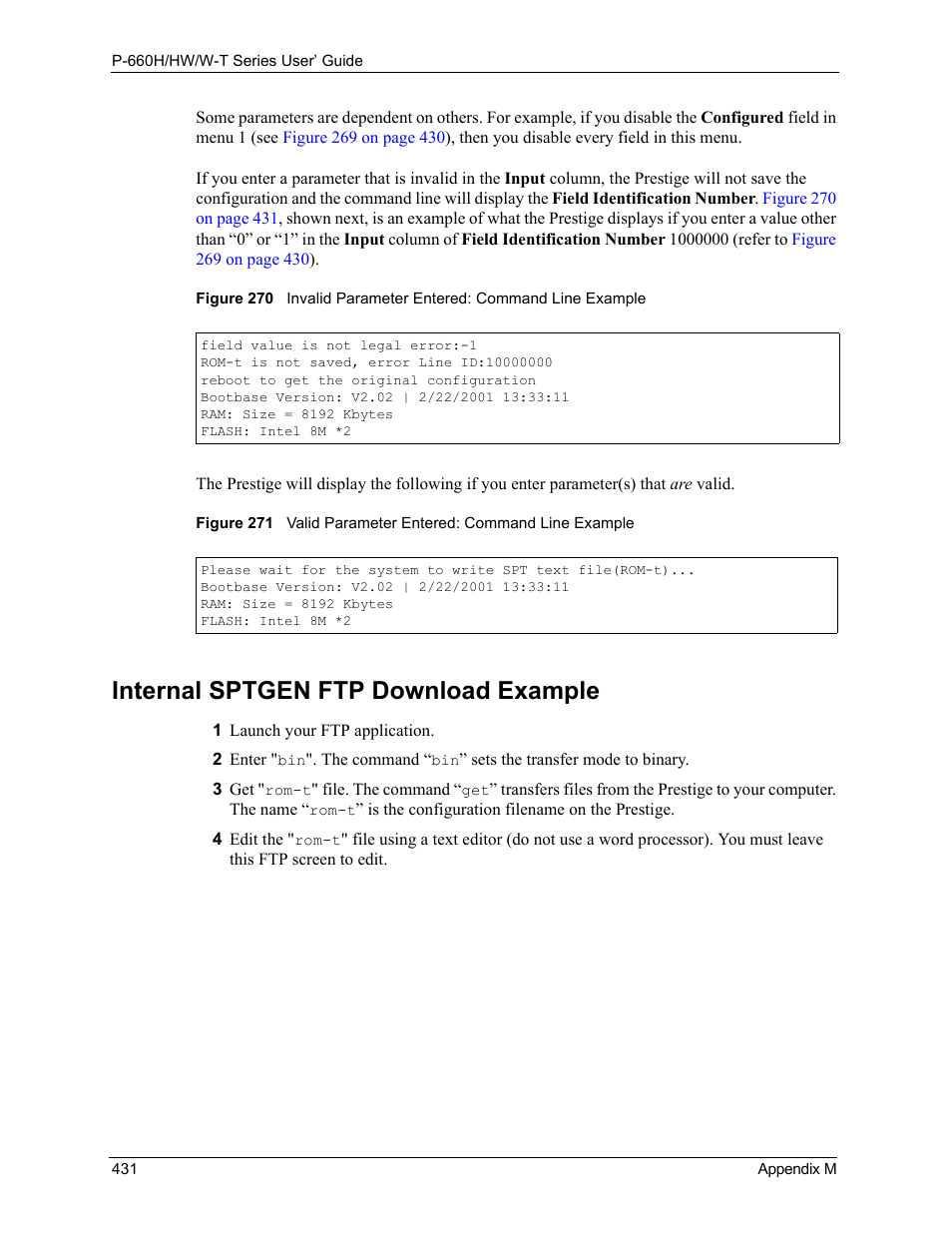 Internal sptgen ftp download example | ZyXEL Communications ADSL 2+ Gateway P-660HW-T1 User Manual | Page 431 / 465