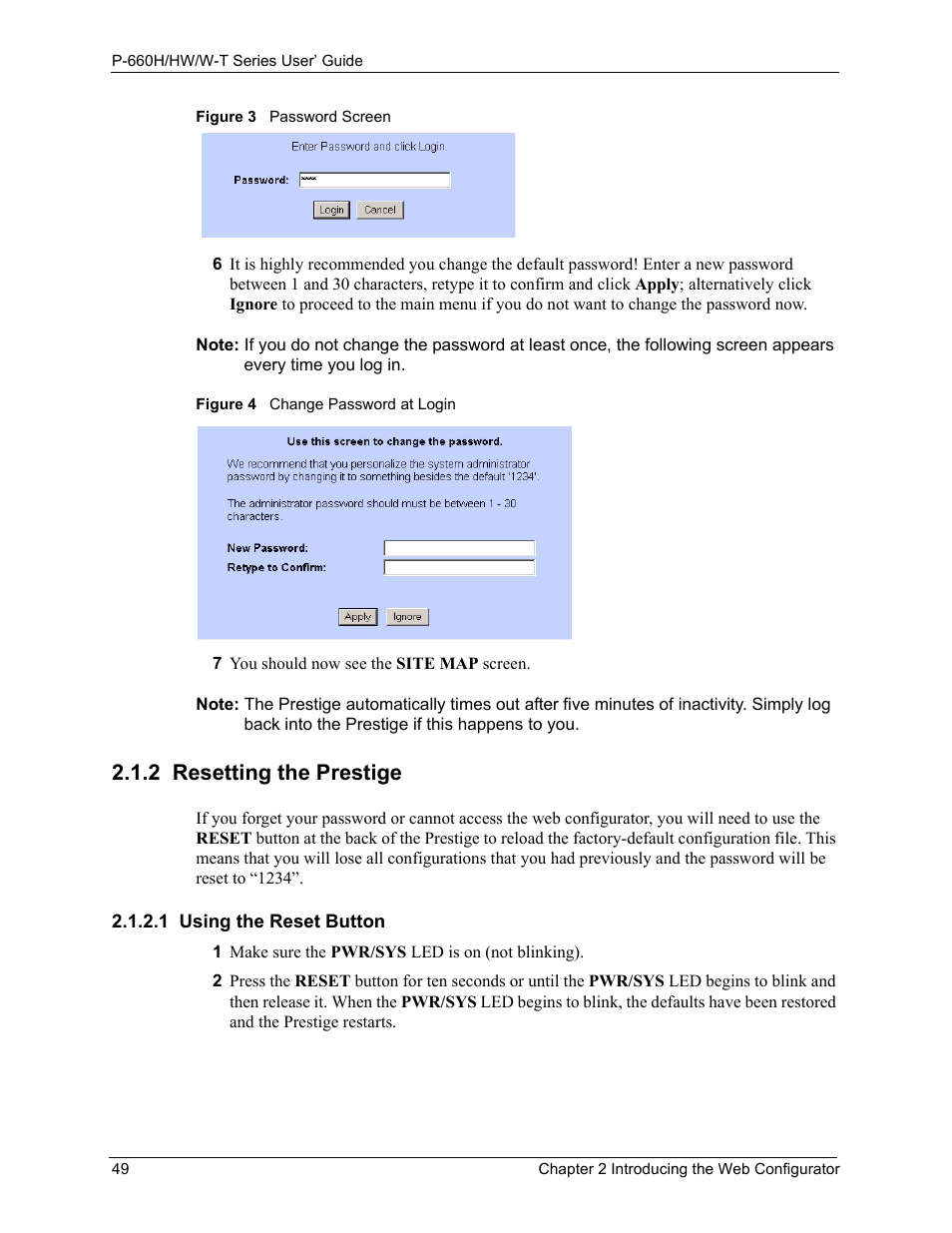 2 resetting the prestige, 1 using the reset button | ZyXEL Communications ADSL 2+ Gateway P-660HW-T1 User Manual | Page 49 / 465