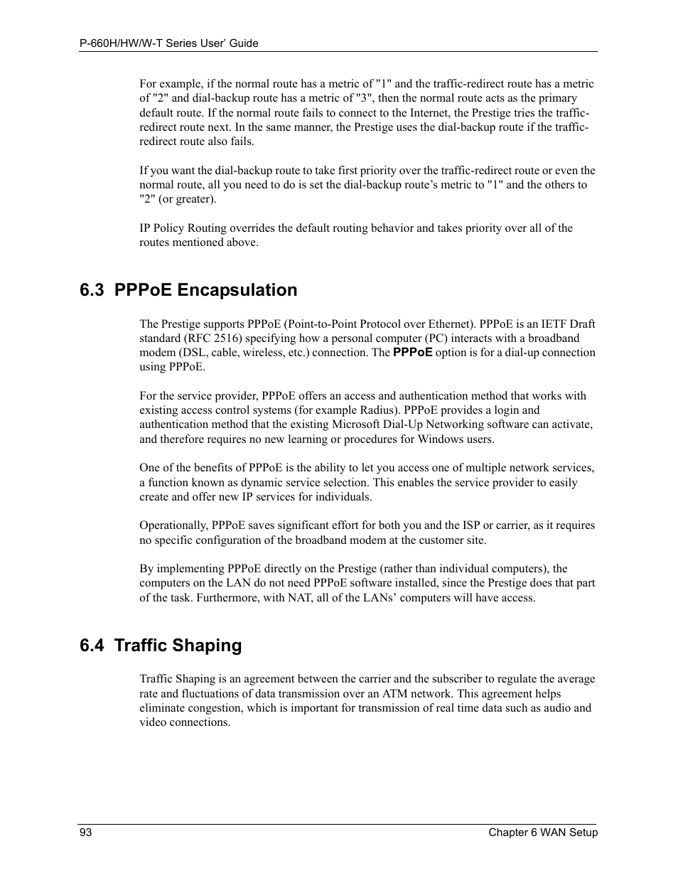 3 pppoe encapsulation, 4 traffic shaping, 3 pppoe encapsulation 6.4 traffic shaping | ZyXEL Communications ADSL 2+ Gateway P-660HW-T1 User Manual | Page 93 / 465