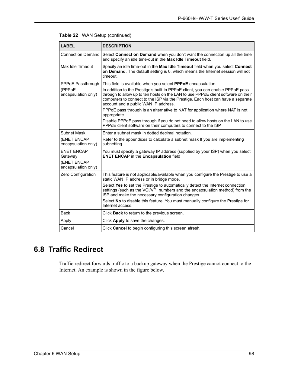 8 traffic redirect | ZyXEL Communications ADSL 2+ Gateway P-660HW-T1 User Manual | Page 98 / 465