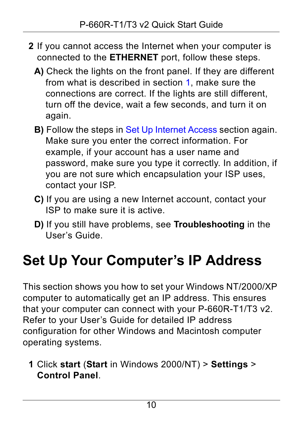 Set up your computer’s ip address | ZyXEL Communications P-660R-T1/T3 V2 User Manual | Page 11 / 15