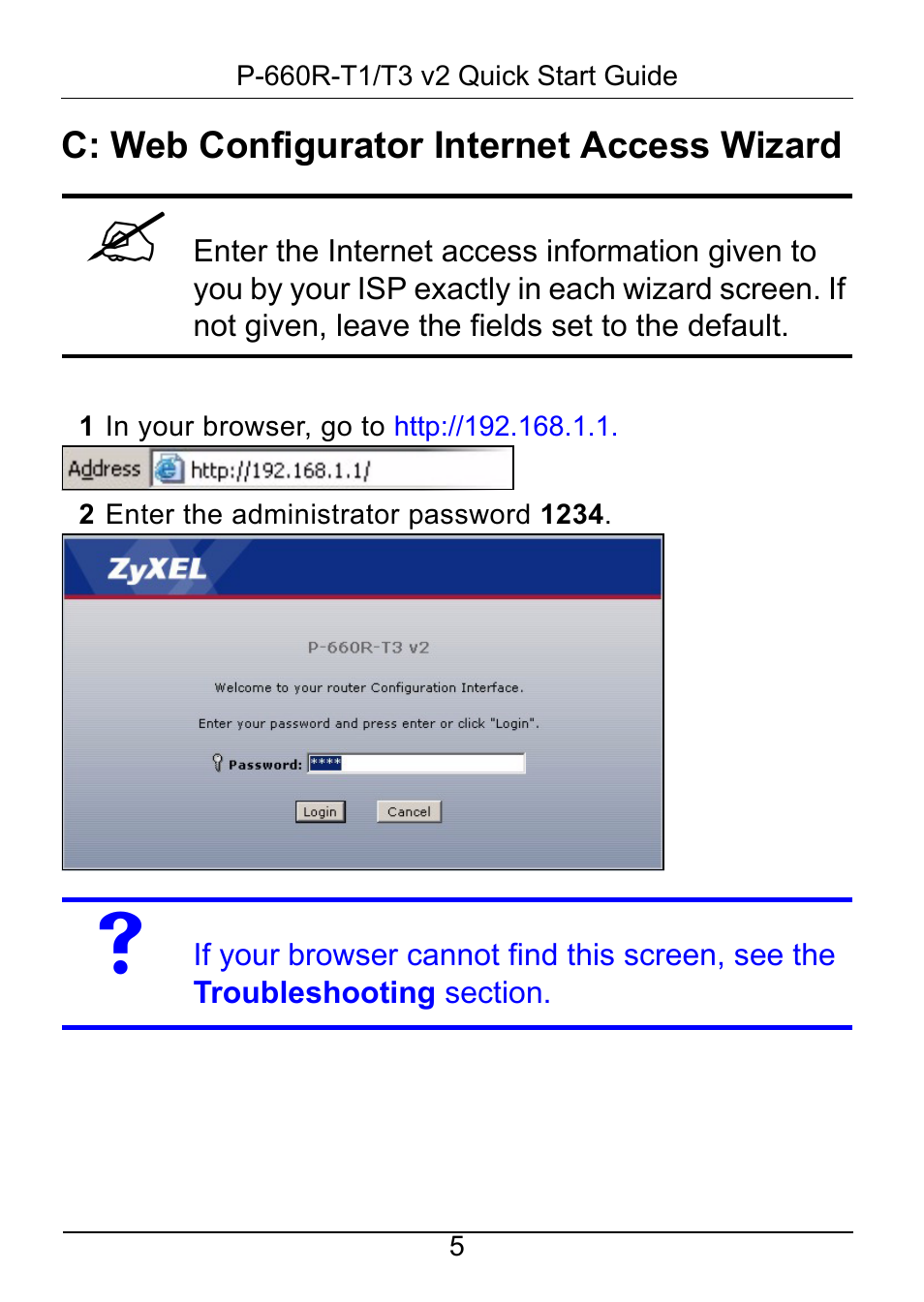 C: web configurator internet access wizard | ZyXEL Communications P-660R-T1/T3 V2 User Manual | Page 6 / 15