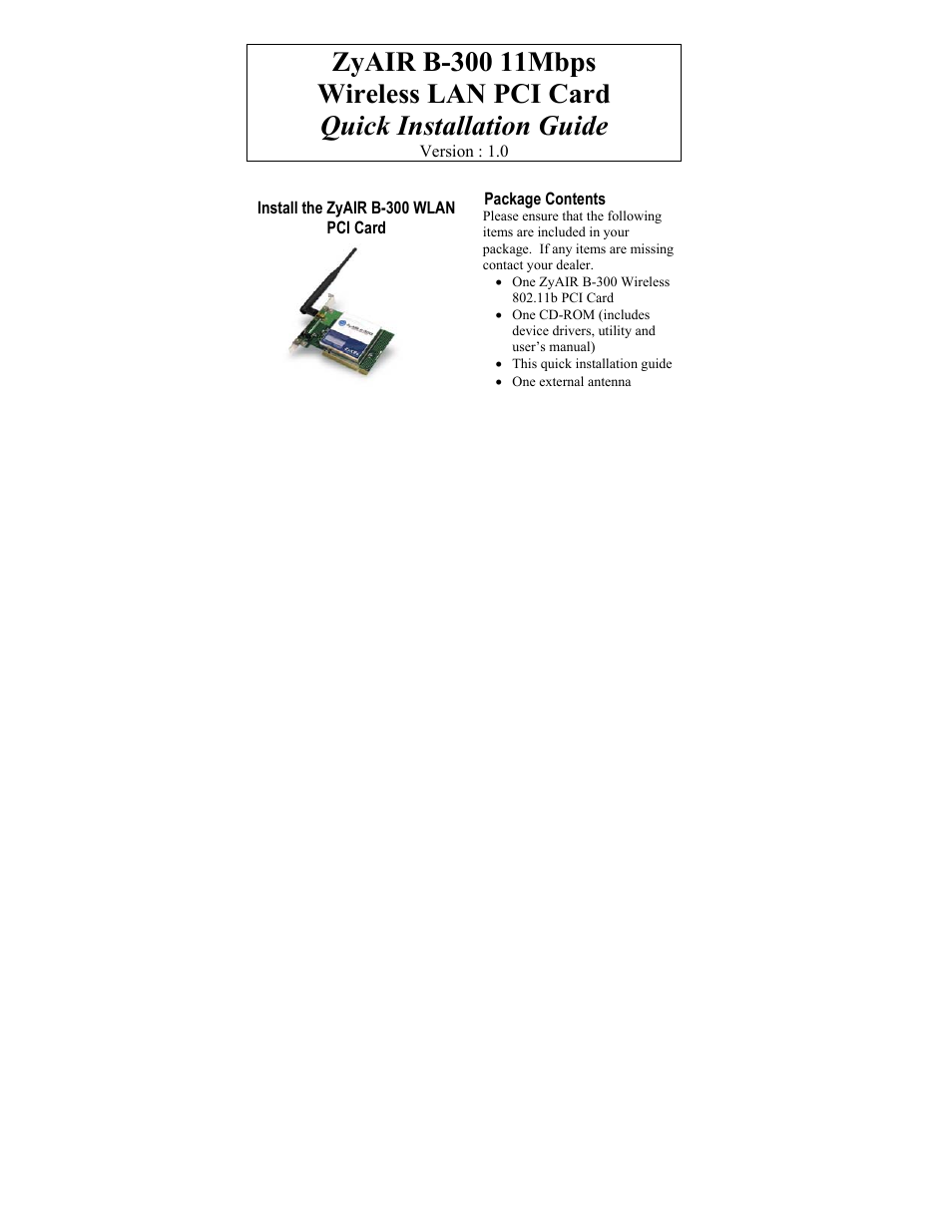 ZyXEL Communications Wireless LAN PCI Card B-300 User Manual | 13 pages