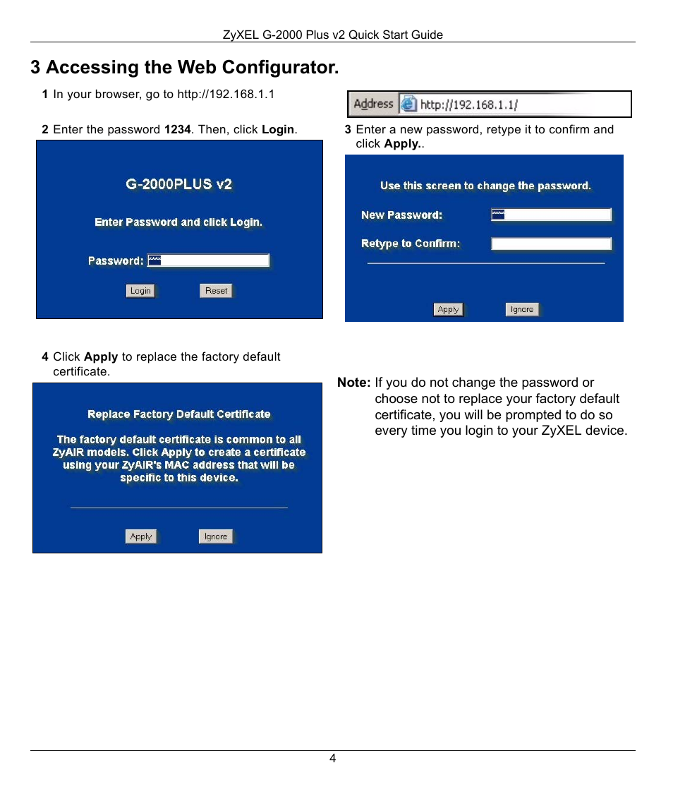 3 accessing the web configurator | ZyXEL Communications G-2000 Plus V2 User Manual | Page 4 / 12