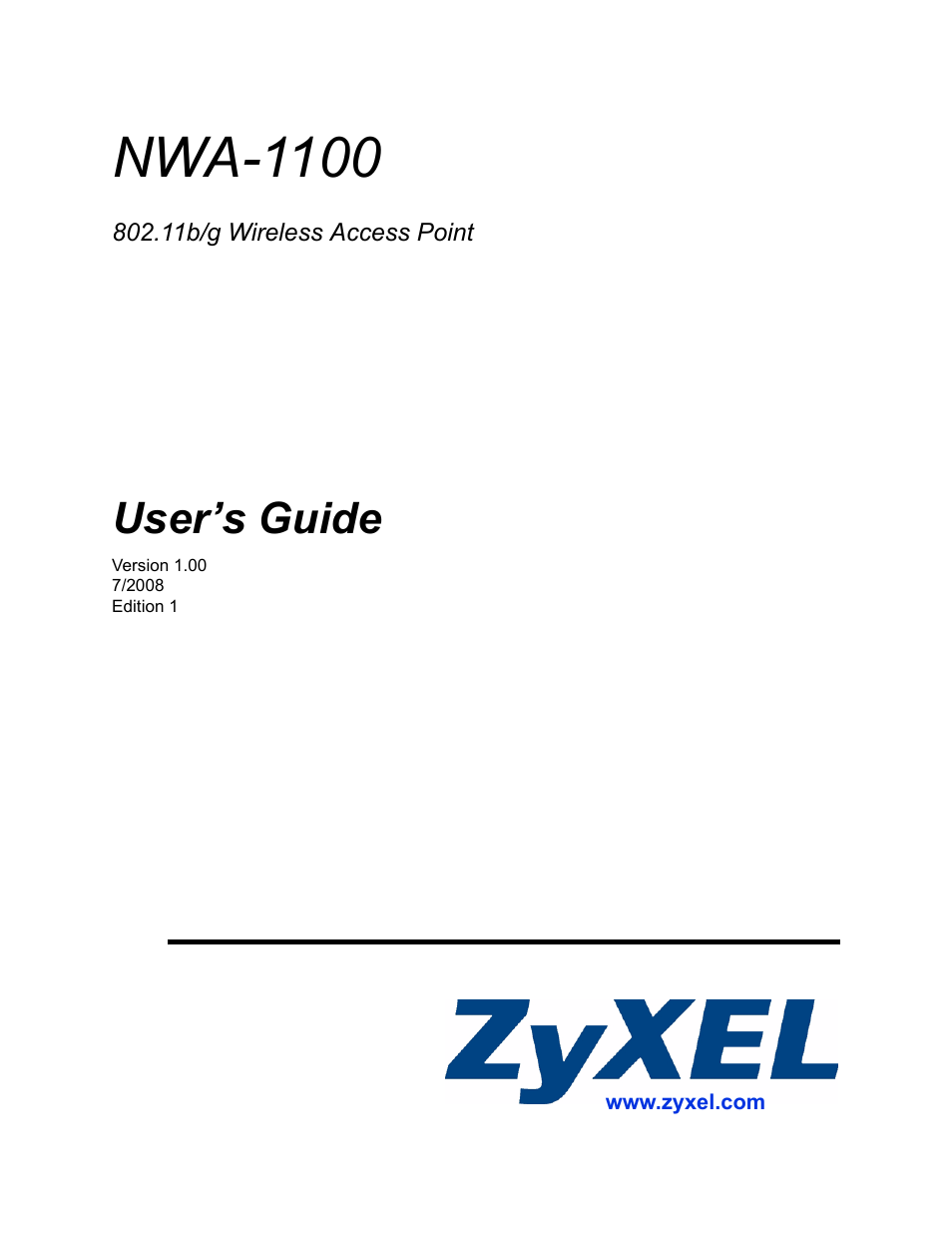 ZyXEL Communications 802.11b/g Wireless Access Point NWA-1100 User Manual | 206 pages
