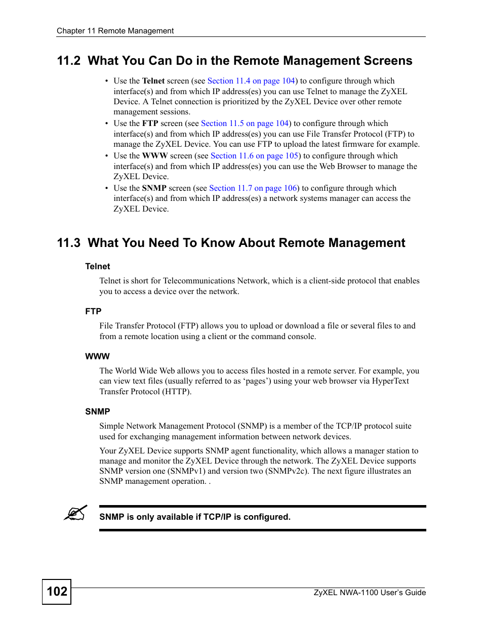 2 what you can do in the remote management screens, 3 what you need to know about remote management | ZyXEL Communications 802.11b/g Wireless Access Point NWA-1100 User Manual | Page 102 / 206