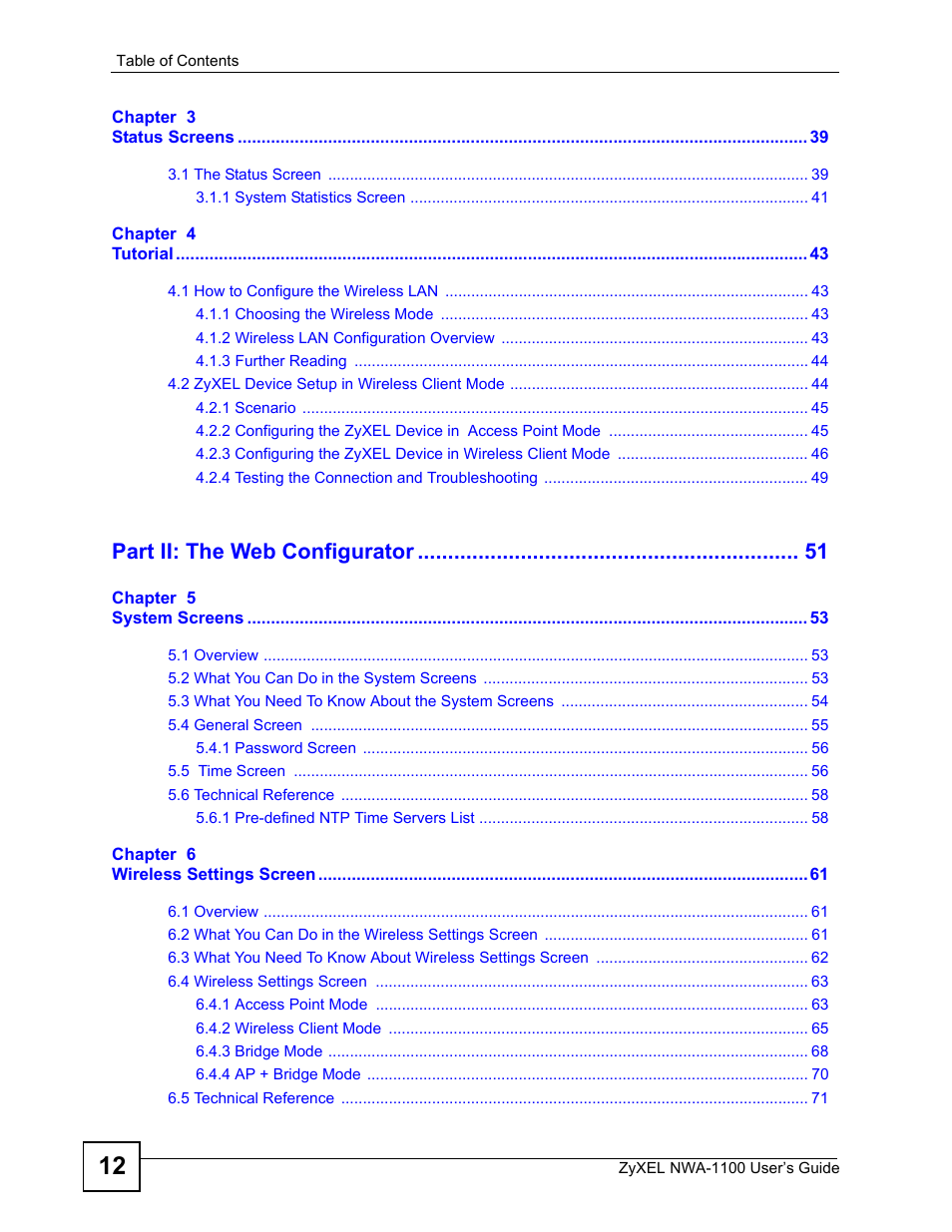 Part ii: the web configurator | ZyXEL Communications 802.11b/g Wireless Access Point NWA-1100 User Manual | Page 12 / 206