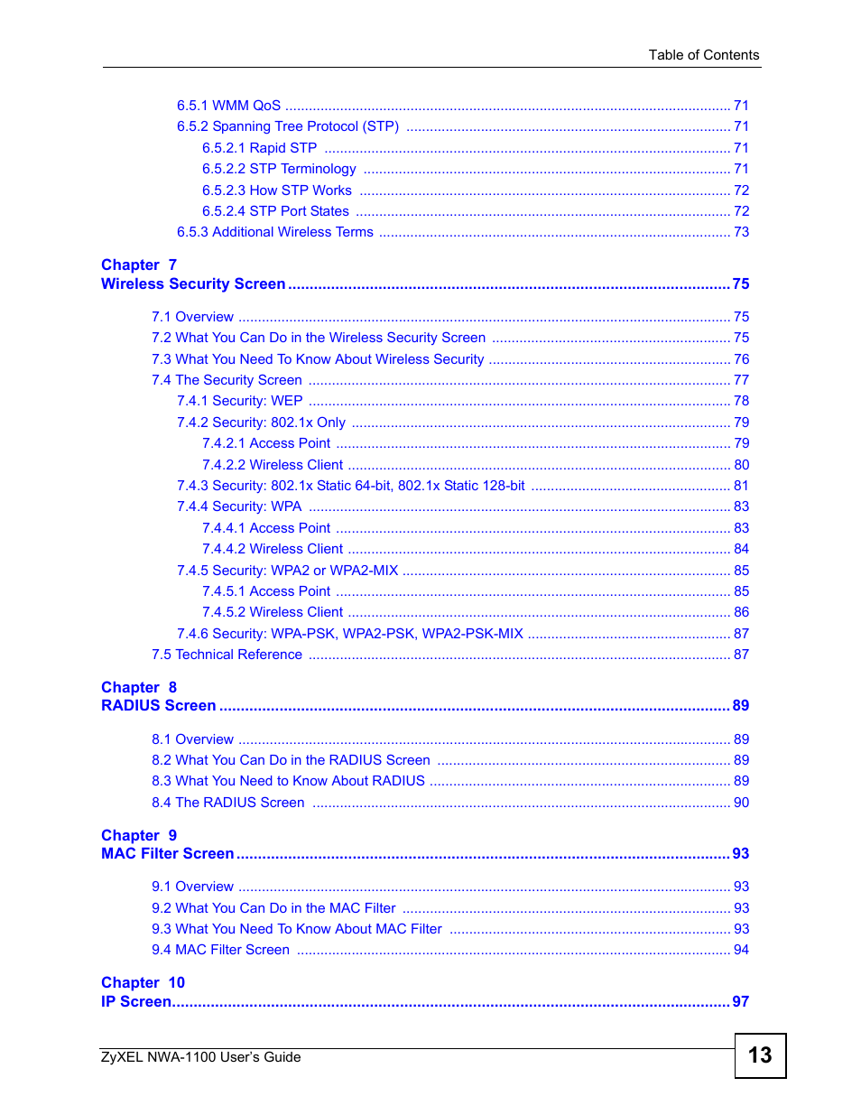 ZyXEL Communications 802.11b/g Wireless Access Point NWA-1100 User Manual | Page 13 / 206