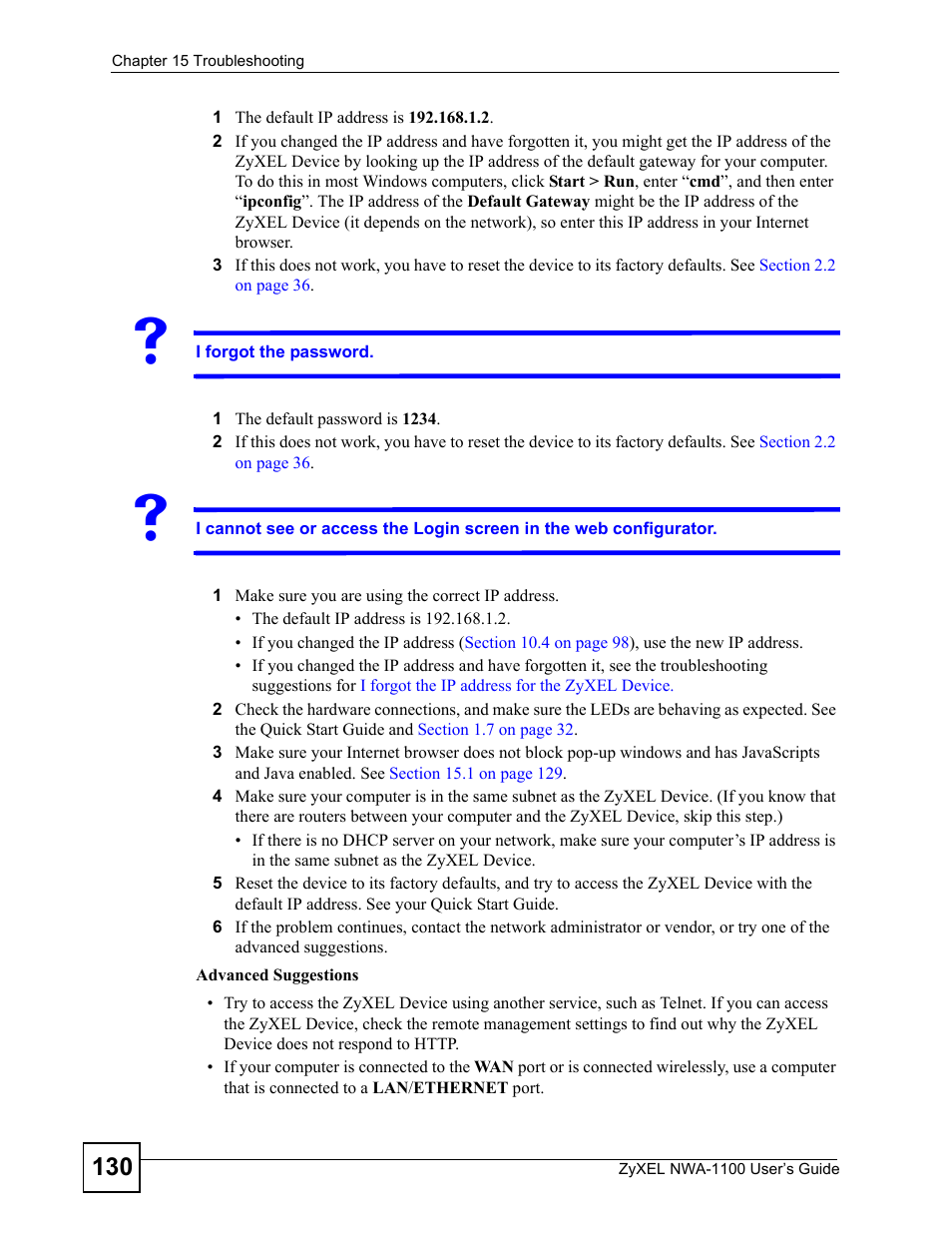 ZyXEL Communications 802.11b/g Wireless Access Point NWA-1100 User Manual | Page 130 / 206