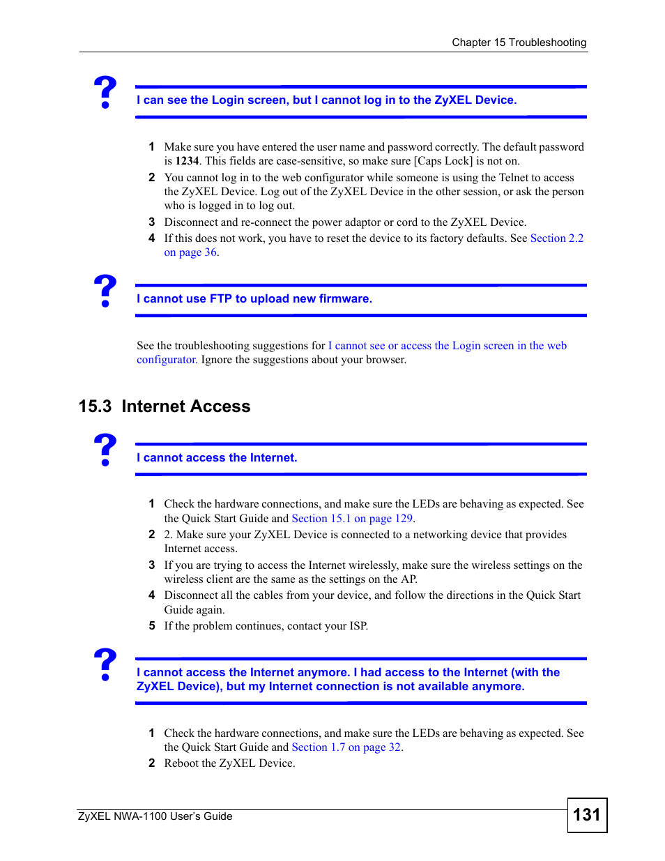 3 internet access, Internet access | ZyXEL Communications 802.11b/g Wireless Access Point NWA-1100 User Manual | Page 131 / 206