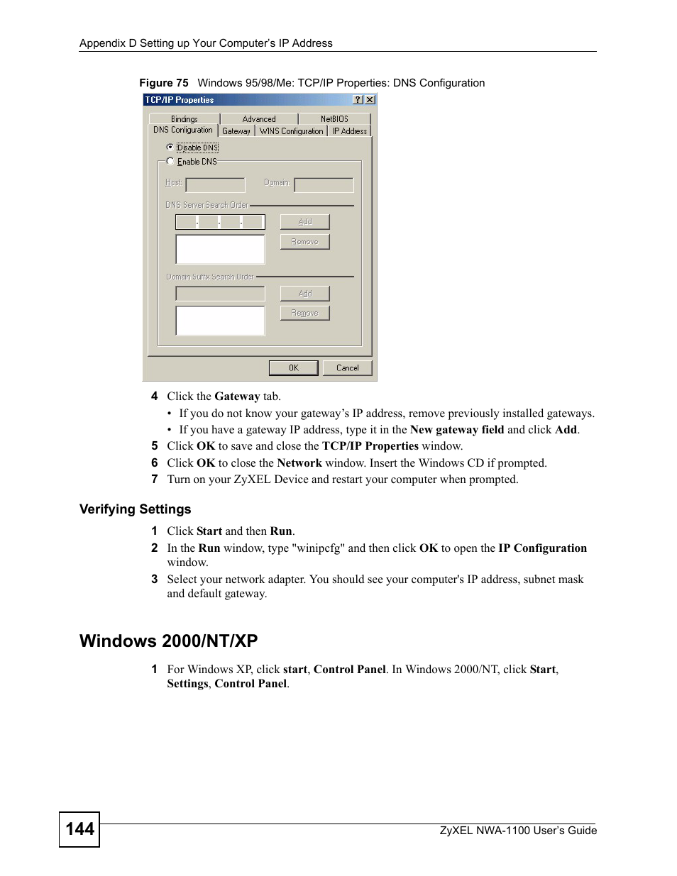 Windows 2000/nt/xp | ZyXEL Communications 802.11b/g Wireless Access Point NWA-1100 User Manual | Page 144 / 206