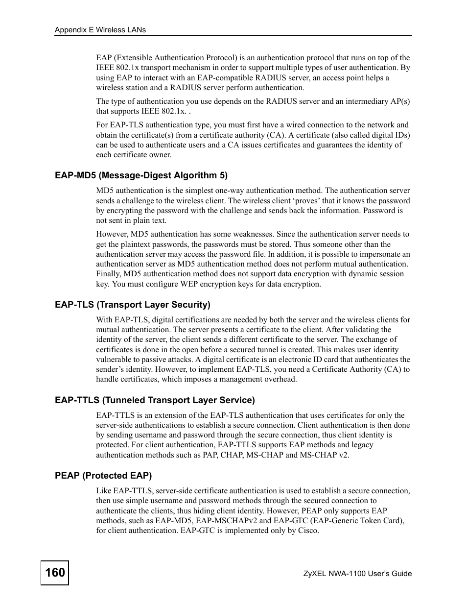 ZyXEL Communications 802.11b/g Wireless Access Point NWA-1100 User Manual | Page 160 / 206