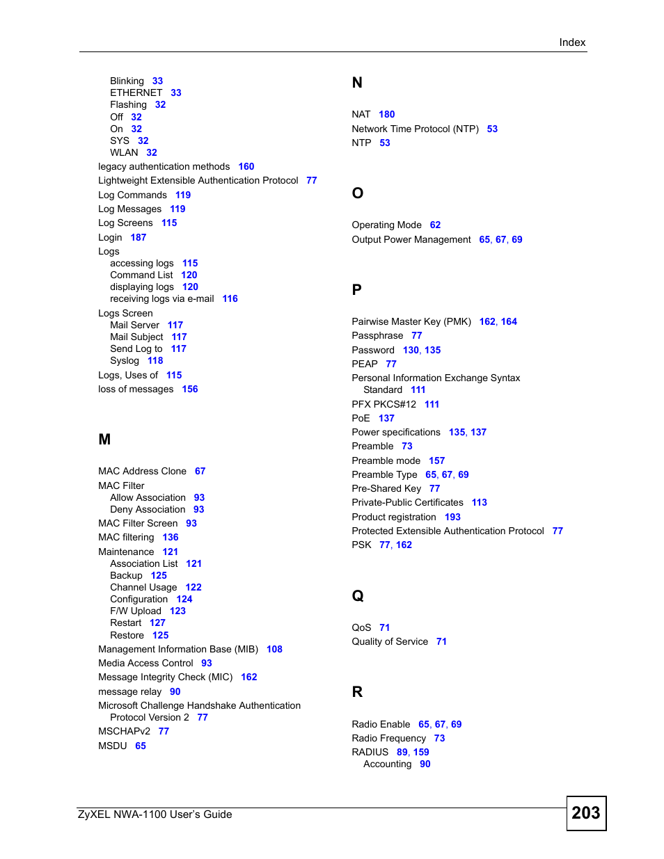 ZyXEL Communications 802.11b/g Wireless Access Point NWA-1100 User Manual | Page 203 / 206