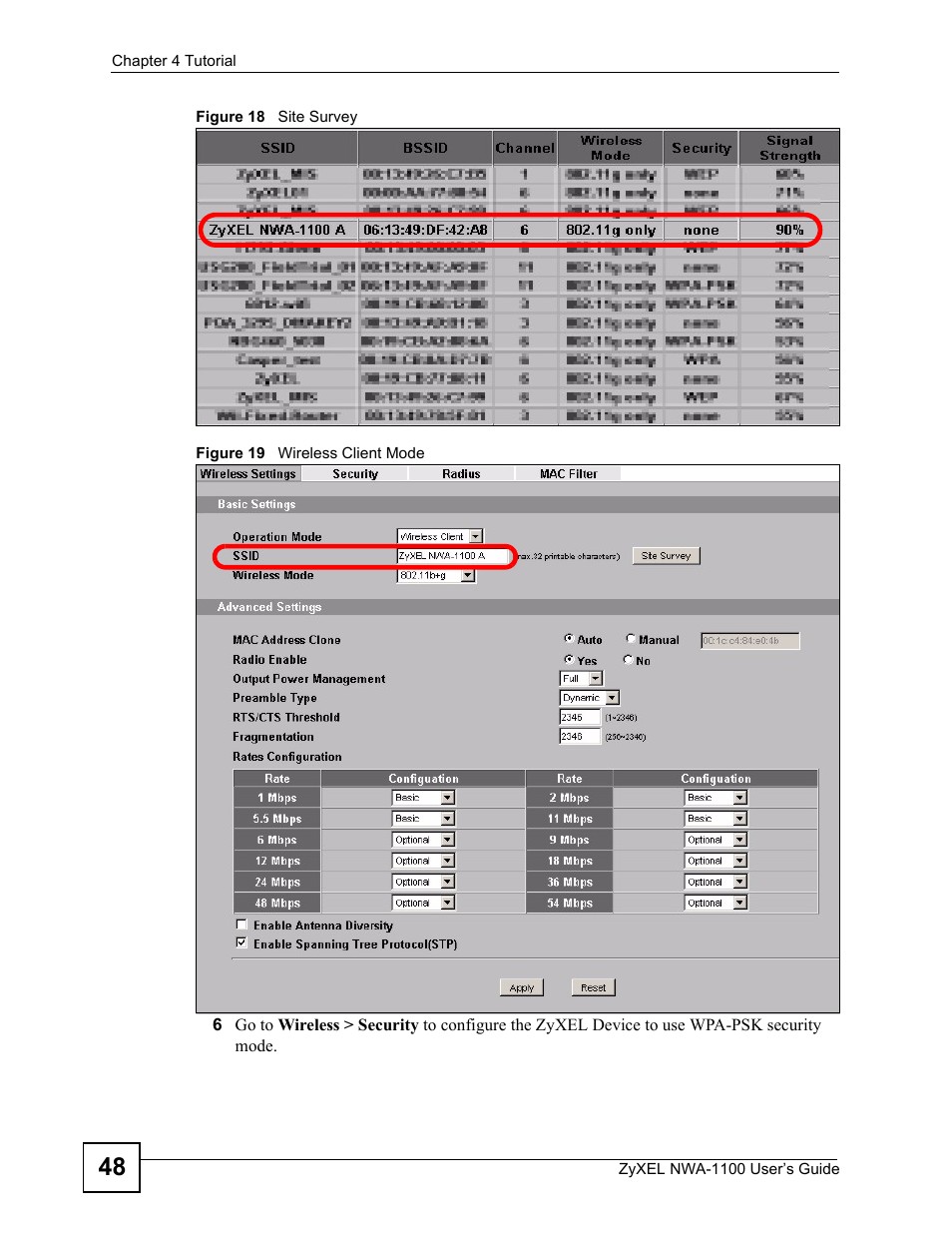 Figure 18, Figure 19 | ZyXEL Communications 802.11b/g Wireless Access Point NWA-1100 User Manual | Page 48 / 206