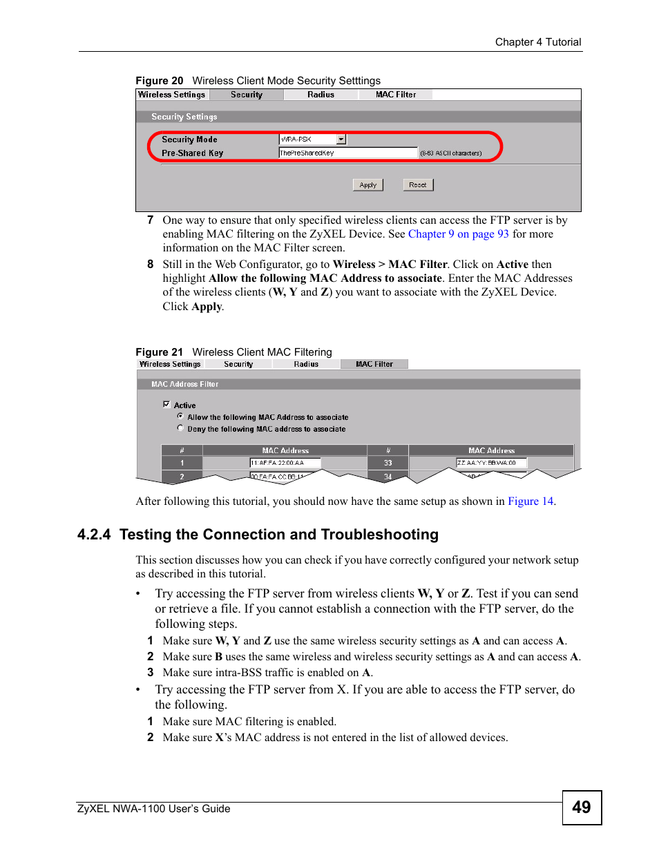 4 testing the connection and troubleshooting | ZyXEL Communications 802.11b/g Wireless Access Point NWA-1100 User Manual | Page 49 / 206