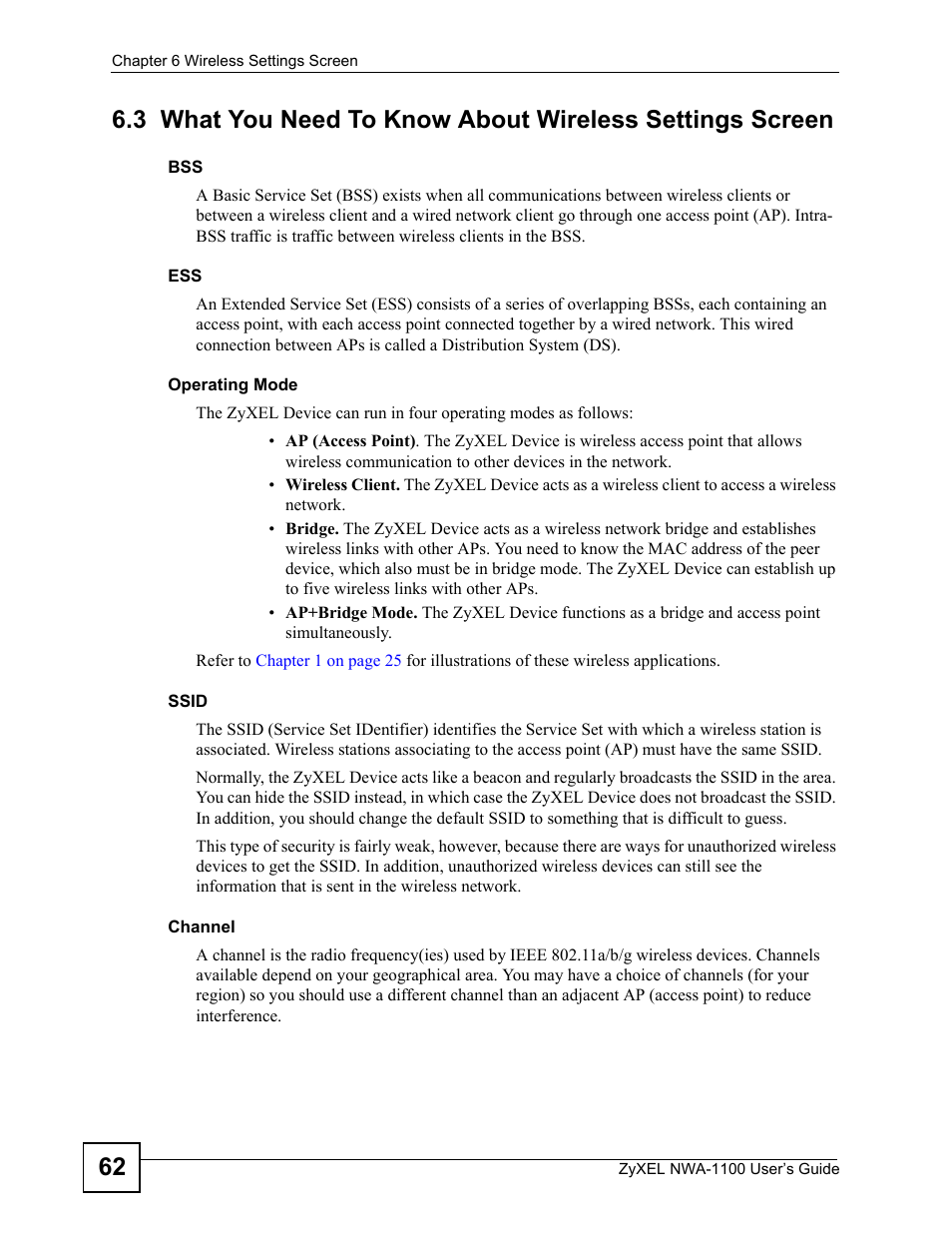 ZyXEL Communications 802.11b/g Wireless Access Point NWA-1100 User Manual | Page 62 / 206