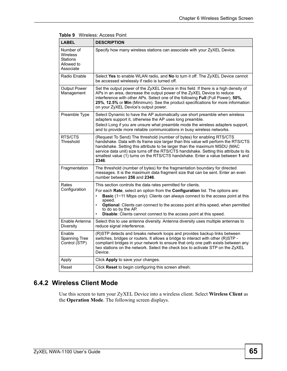 2 wireless client mode | ZyXEL Communications 802.11b/g Wireless Access Point NWA-1100 User Manual | Page 65 / 206