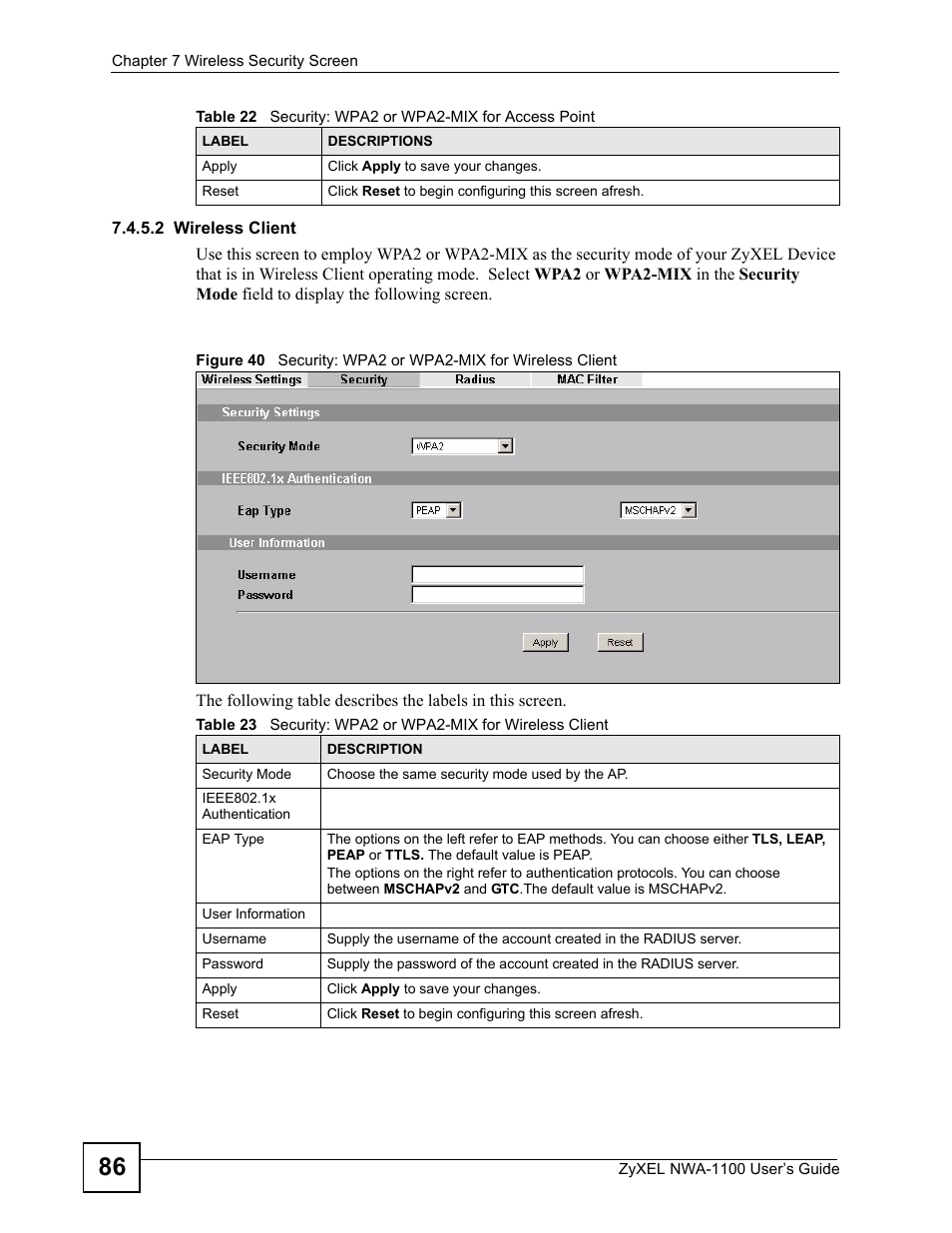 2 wireless client | ZyXEL Communications 802.11b/g Wireless Access Point NWA-1100 User Manual | Page 86 / 206