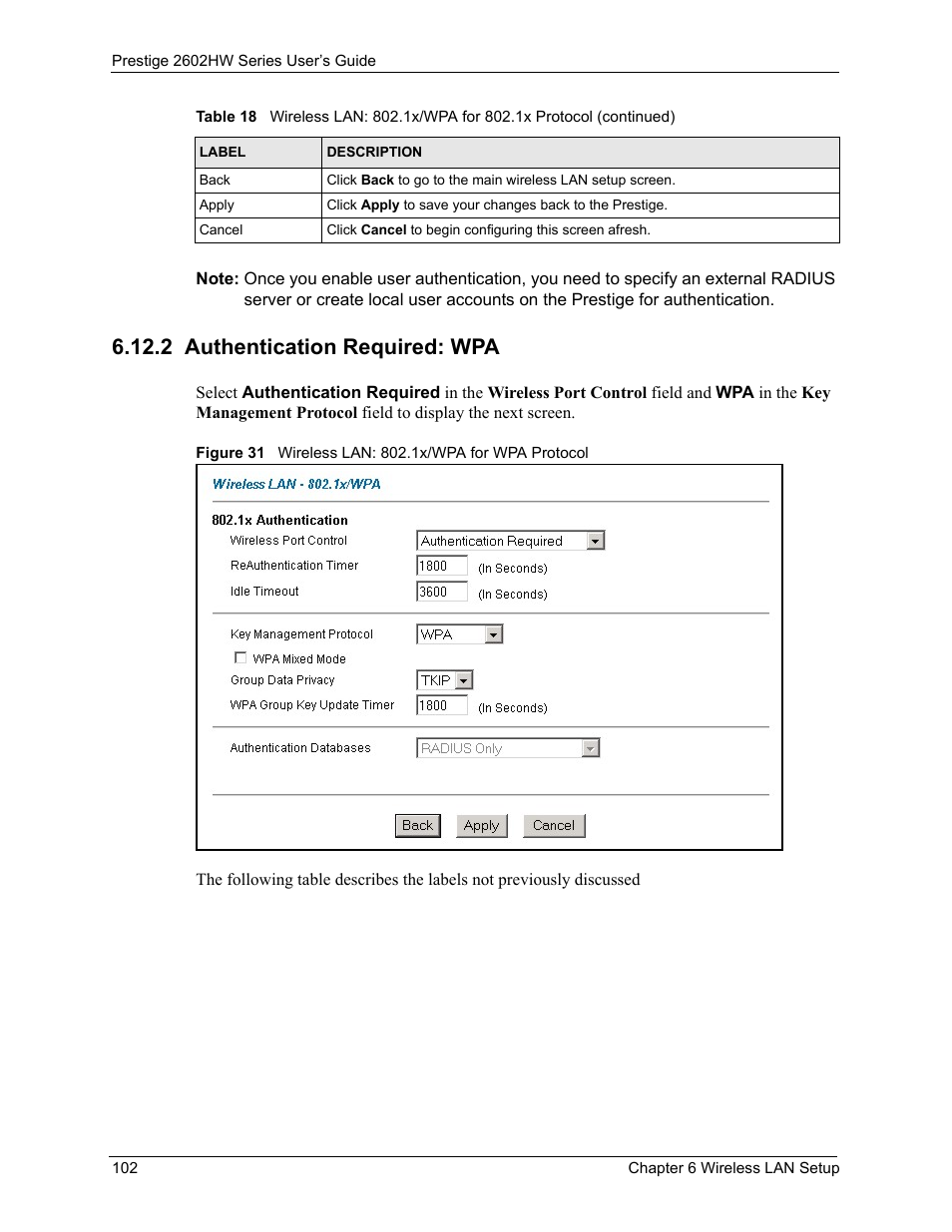 2 authentication required: wpa | ZyXEL Communications ADSL VoIP IAD with 802.11g Wireless 2602HW Series User Manual | Page 102 / 519