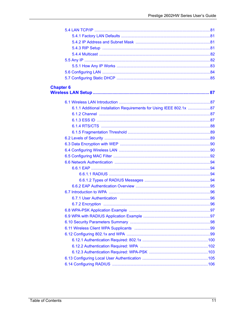 ZyXEL Communications ADSL VoIP IAD with 802.11g Wireless 2602HW Series User Manual | Page 11 / 519