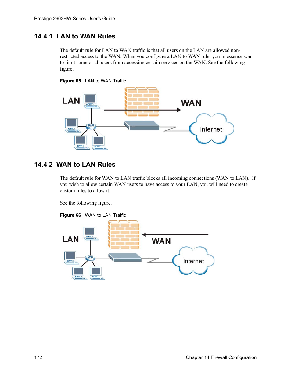 1 lan to wan rules, 2 wan to lan rules | ZyXEL Communications ADSL VoIP IAD with 802.11g Wireless 2602HW Series User Manual | Page 172 / 519