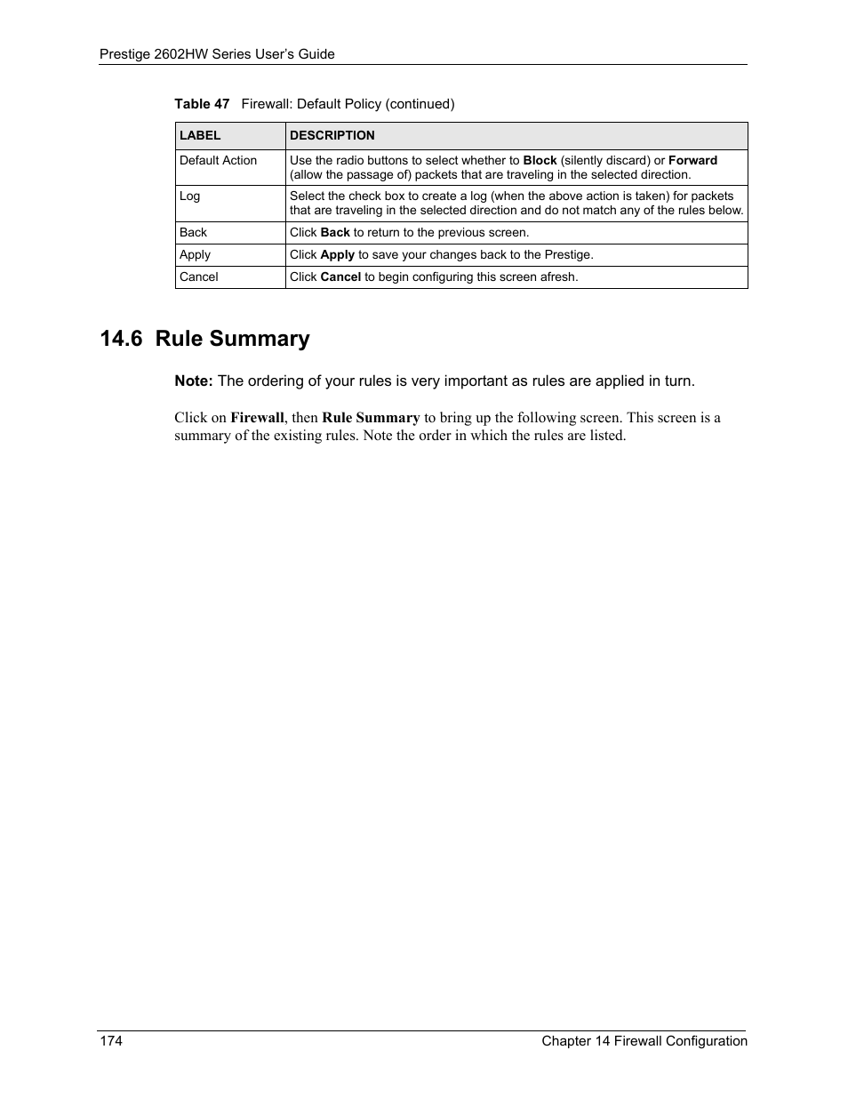 6 rule summary | ZyXEL Communications ADSL VoIP IAD with 802.11g Wireless 2602HW Series User Manual | Page 174 / 519