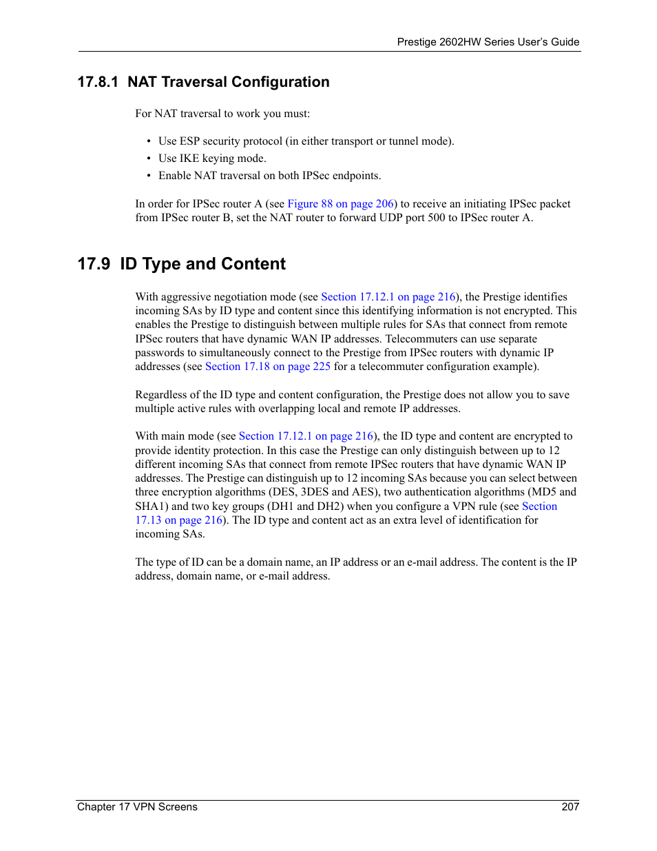 1 nat traversal configuration, 9 id type and content | ZyXEL Communications ADSL VoIP IAD with 802.11g Wireless 2602HW Series User Manual | Page 207 / 519