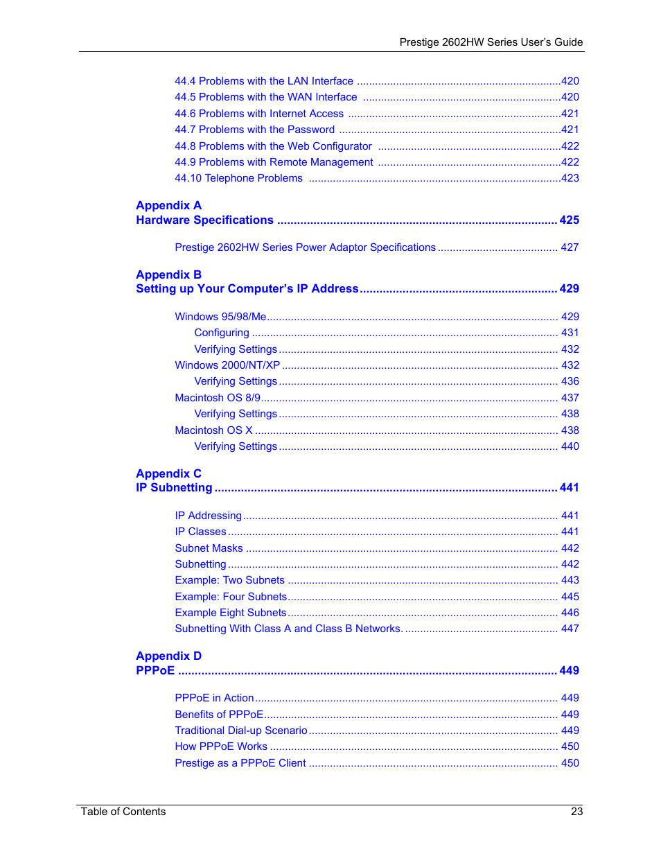 ZyXEL Communications ADSL VoIP IAD with 802.11g Wireless 2602HW Series User Manual | Page 23 / 519