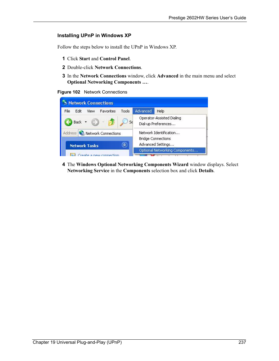 Figure 102 network connections | ZyXEL Communications ADSL VoIP IAD with 802.11g Wireless 2602HW Series User Manual | Page 237 / 519