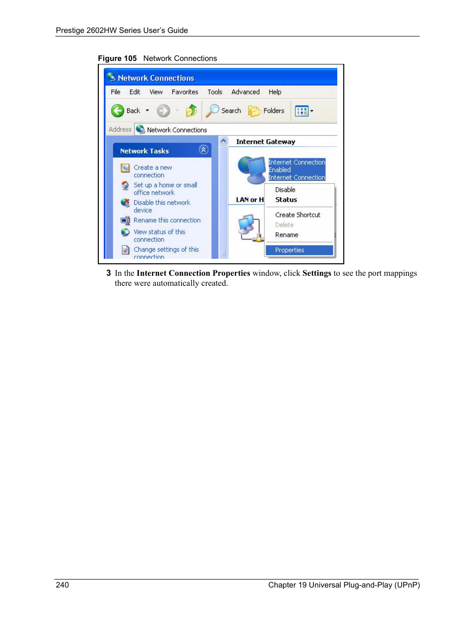 Figure 105 network connections | ZyXEL Communications ADSL VoIP IAD with 802.11g Wireless 2602HW Series User Manual | Page 240 / 519