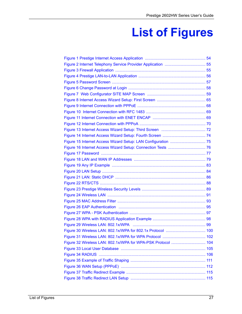 List of figures | ZyXEL Communications ADSL VoIP IAD with 802.11g Wireless 2602HW Series User Manual | Page 27 / 519