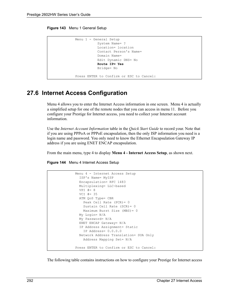6 internet access configuration | ZyXEL Communications ADSL VoIP IAD with 802.11g Wireless 2602HW Series User Manual | Page 292 / 519