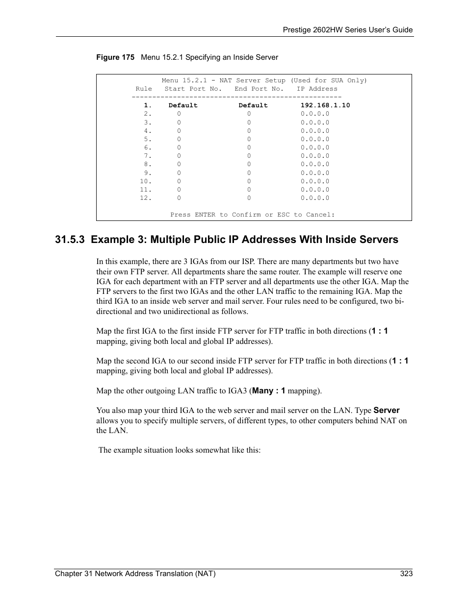 Figure 175 menu 15.2.1 specifying an inside server | ZyXEL Communications ADSL VoIP IAD with 802.11g Wireless 2602HW Series User Manual | Page 323 / 519