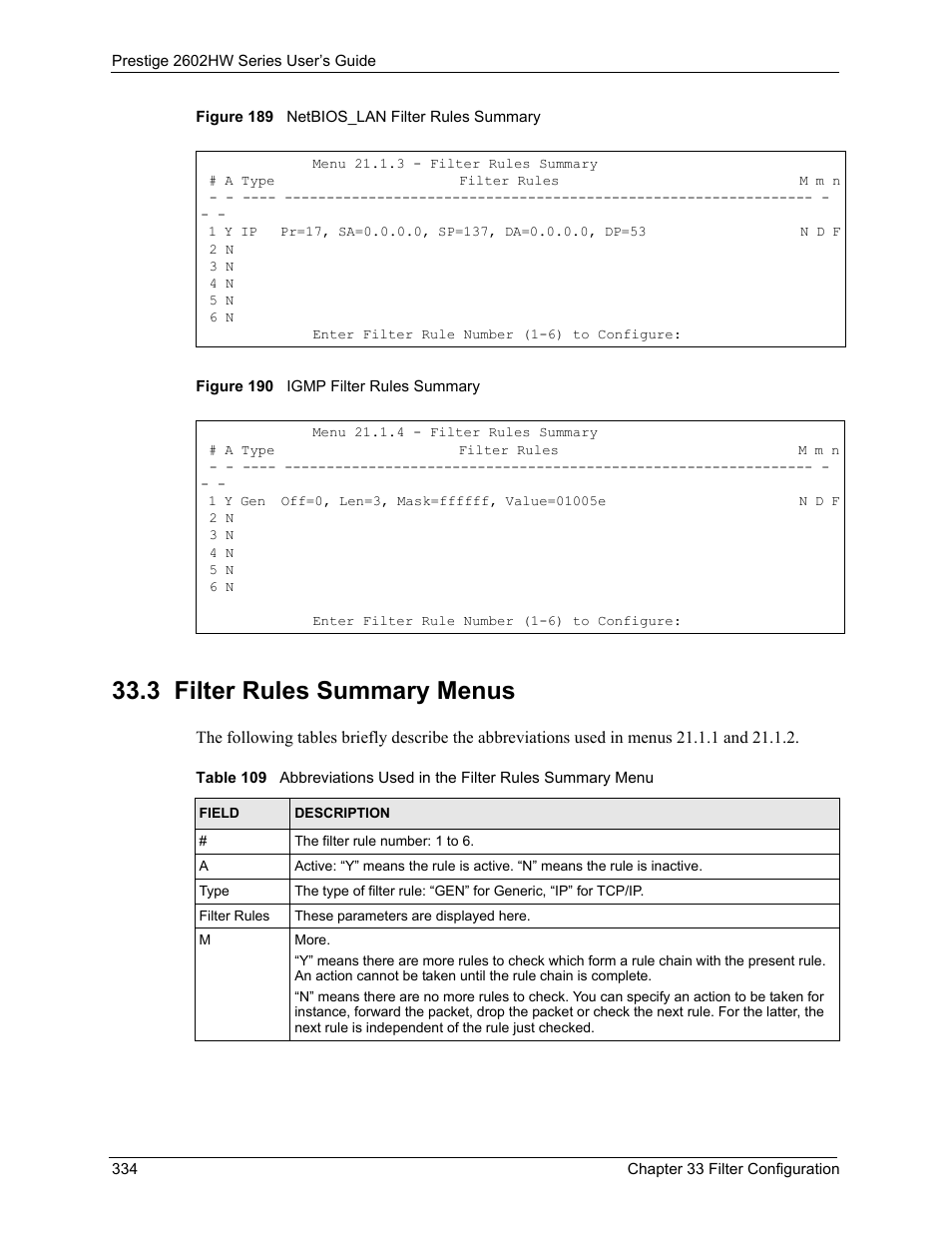 3 filter rules summary menus | ZyXEL Communications ADSL VoIP IAD with 802.11g Wireless 2602HW Series User Manual | Page 334 / 519
