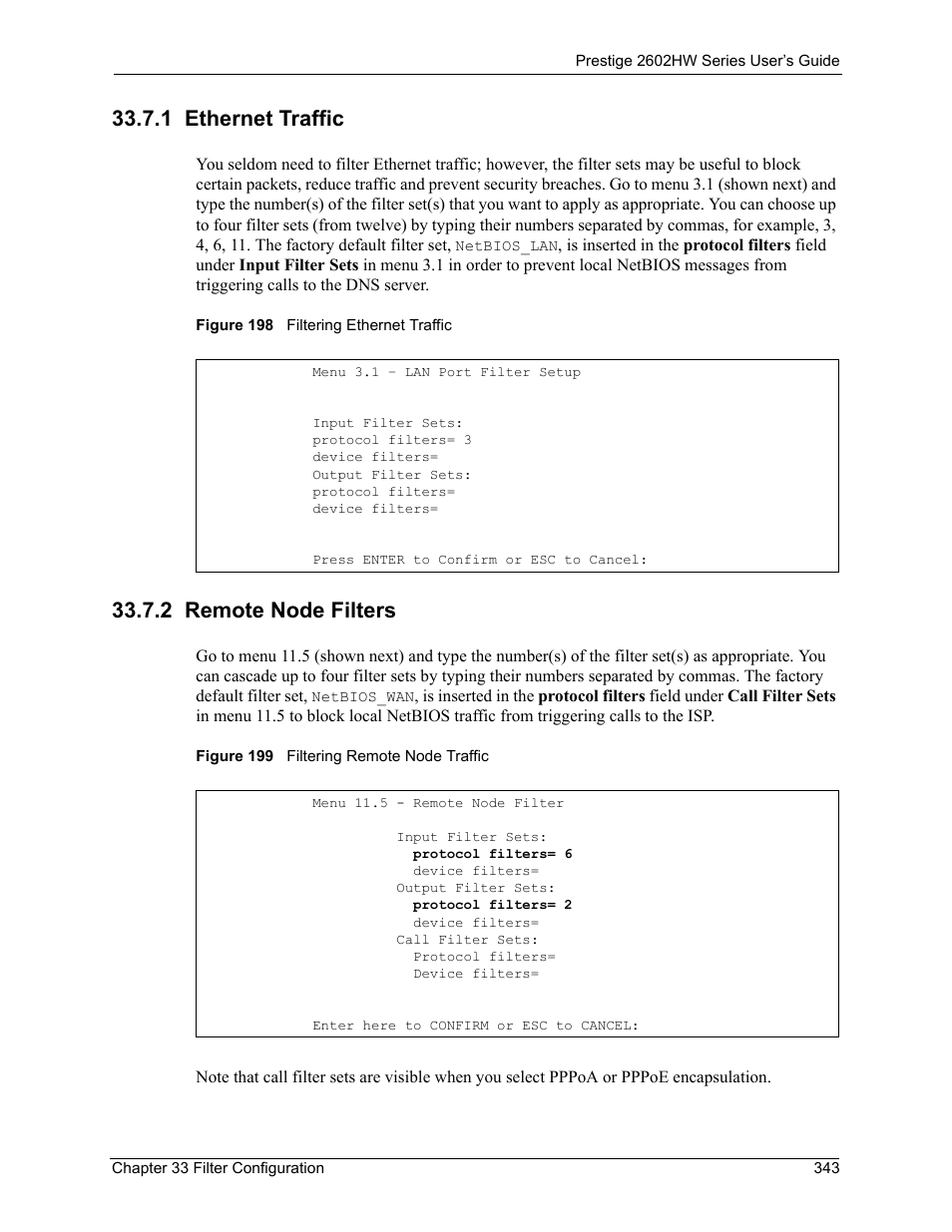 1 ethernet traffic, 2 remote node filters, 1 ethernet traffic 33.7.2 remote node filters | ZyXEL Communications ADSL VoIP IAD with 802.11g Wireless 2602HW Series User Manual | Page 343 / 519