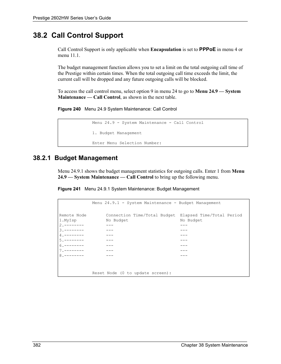 2 call control support, 1 budget management | ZyXEL Communications ADSL VoIP IAD with 802.11g Wireless 2602HW Series User Manual | Page 382 / 519