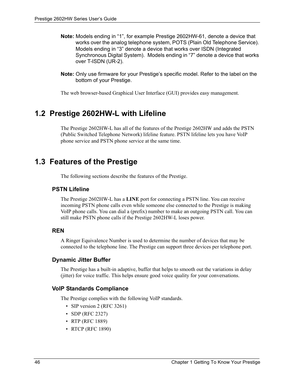 2 prestige 2602hw-l with lifeline, 3 features of the prestige | ZyXEL Communications ADSL VoIP IAD with 802.11g Wireless 2602HW Series User Manual | Page 46 / 519