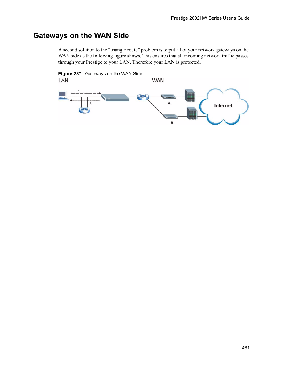 Gateways on the wan side, Figure 287 gateways on the wan side | ZyXEL Communications ADSL VoIP IAD with 802.11g Wireless 2602HW Series User Manual | Page 461 / 519