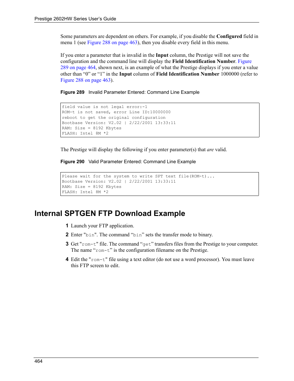 Internal sptgen ftp download example | ZyXEL Communications ADSL VoIP IAD with 802.11g Wireless 2602HW Series User Manual | Page 464 / 519