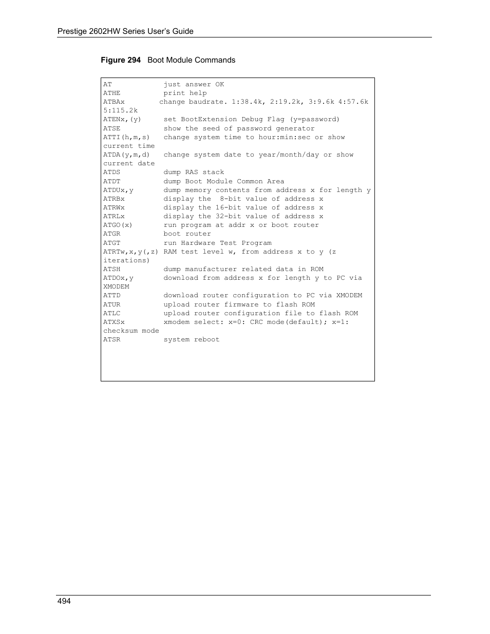 Figure 294 boot module commands | ZyXEL Communications ADSL VoIP IAD with 802.11g Wireless 2602HW Series User Manual | Page 494 / 519