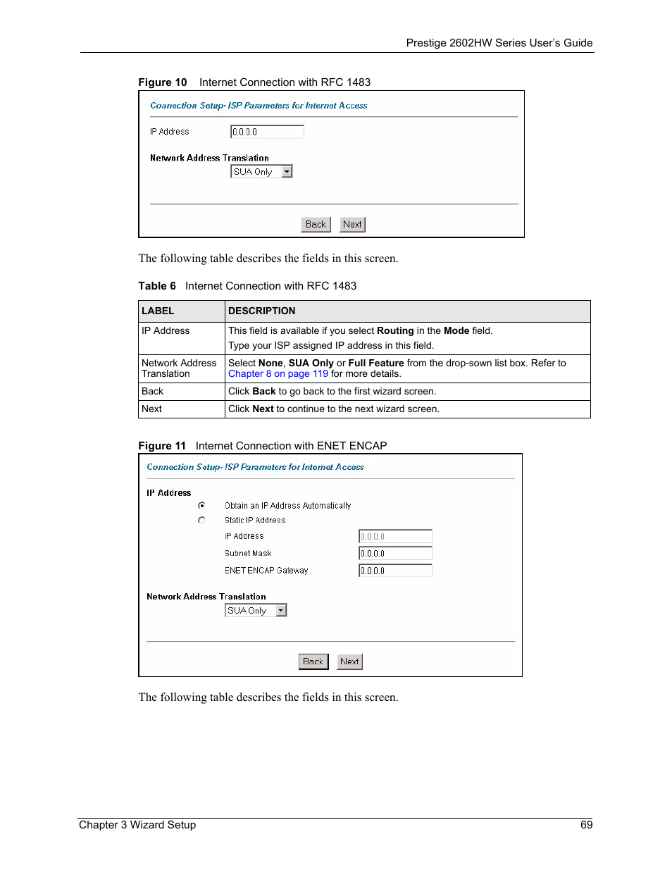 Table 6 internet connection with rfc 1483 | ZyXEL Communications ADSL VoIP IAD with 802.11g Wireless 2602HW Series User Manual | Page 69 / 519