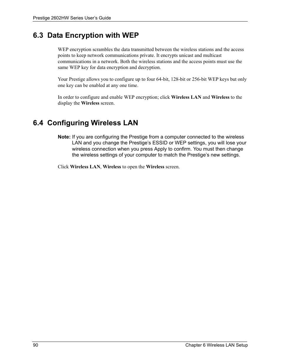 3 data encryption with wep, 4 configuring wireless lan | ZyXEL Communications ADSL VoIP IAD with 802.11g Wireless 2602HW Series User Manual | Page 90 / 519