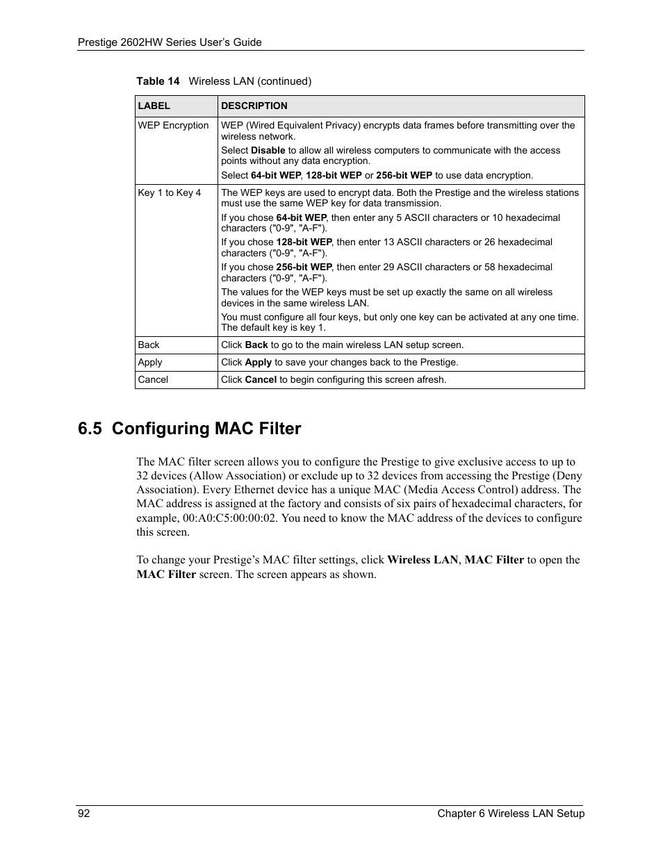 5 configuring mac filter | ZyXEL Communications ADSL VoIP IAD with 802.11g Wireless 2602HW Series User Manual | Page 92 / 519