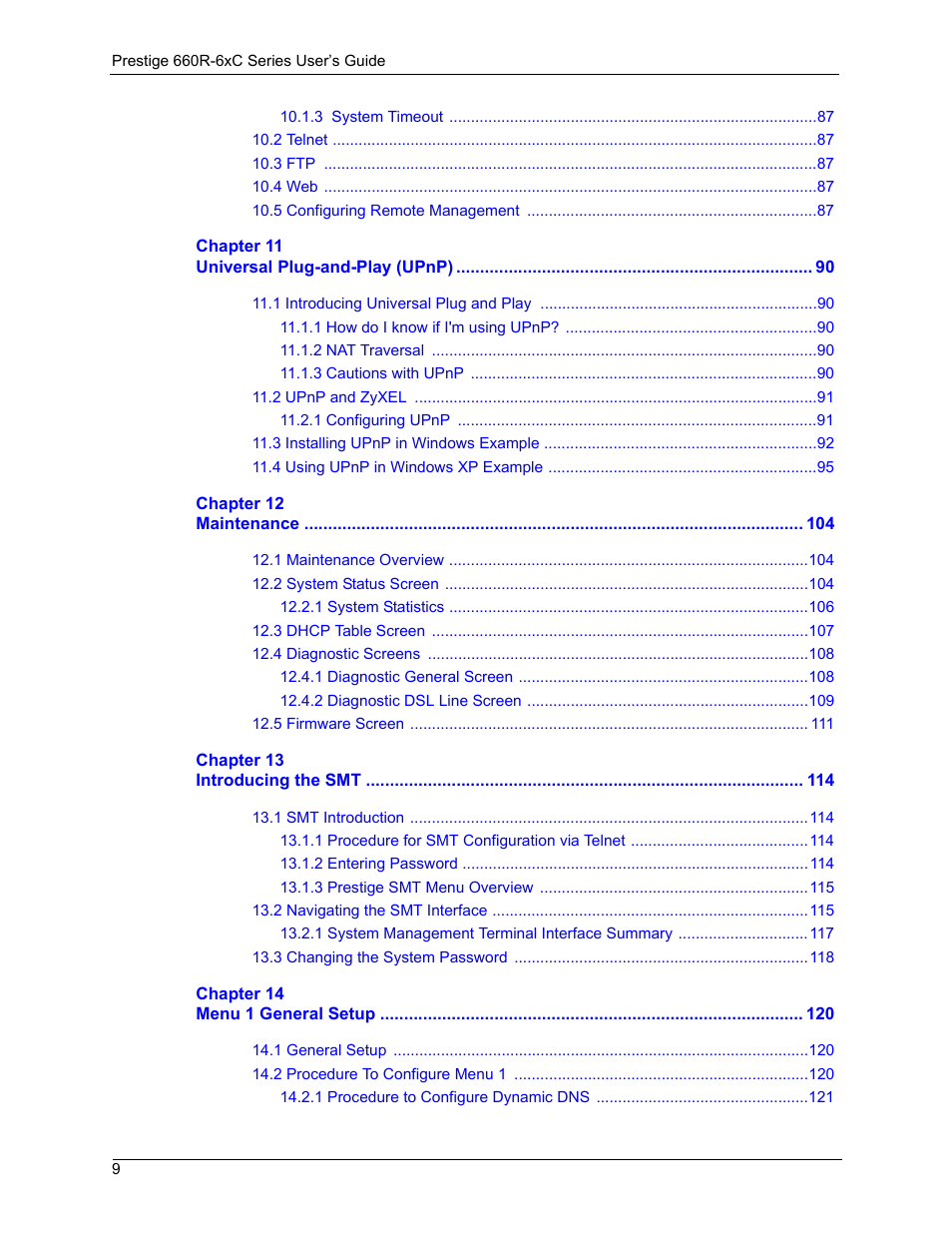 ZyXEL Communications ADSL/ADSL2/ADSL2+ Router 660R-6xC Series User Manual | Page 10 / 282