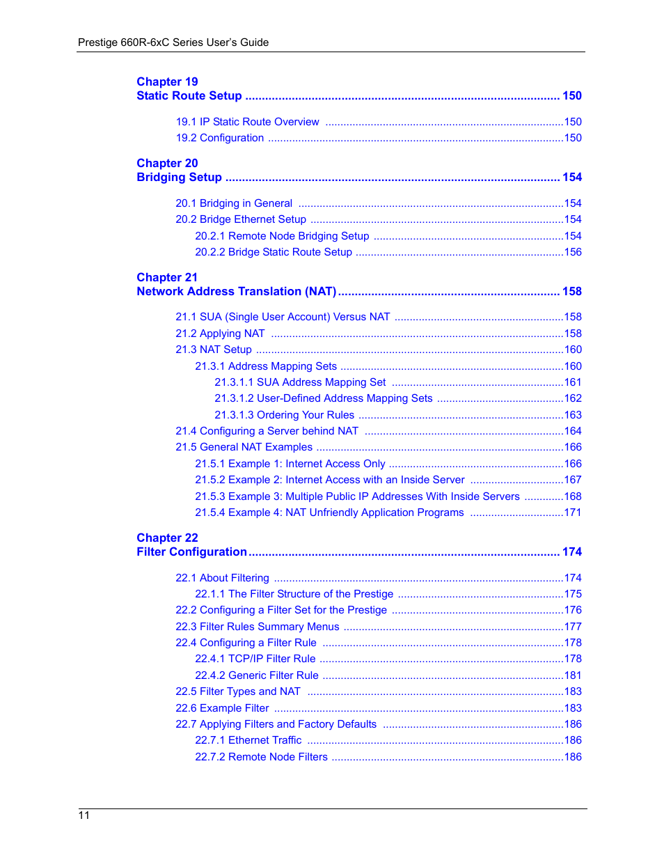 ZyXEL Communications ADSL/ADSL2/ADSL2+ Router 660R-6xC Series User Manual | Page 12 / 282