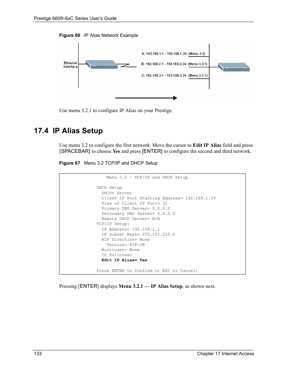 4 ip alias setup | ZyXEL Communications ADSL/ADSL2/ADSL2+ Router 660R-6xC Series User Manual | Page 134 / 282