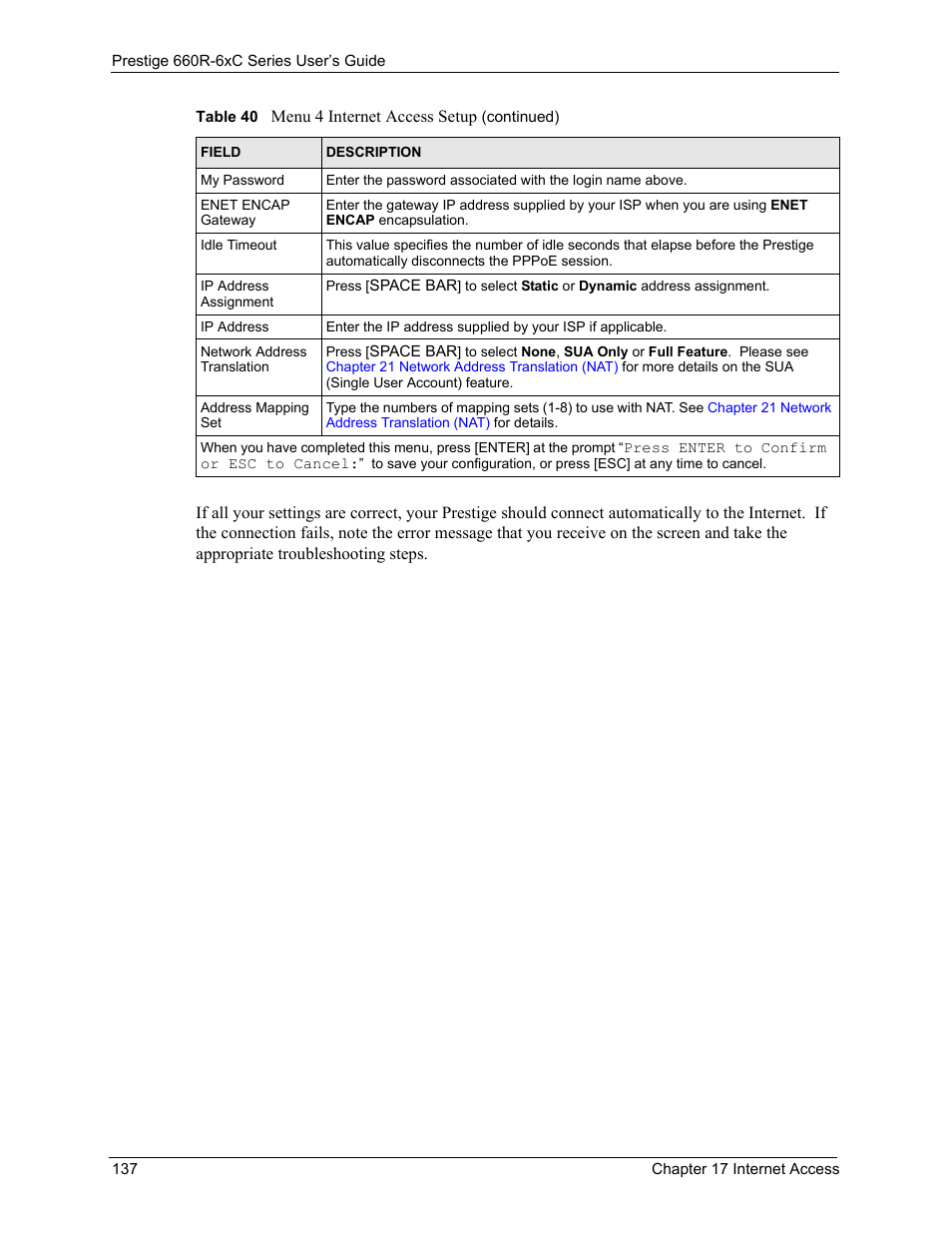 ZyXEL Communications ADSL/ADSL2/ADSL2+ Router 660R-6xC Series User Manual | Page 138 / 282