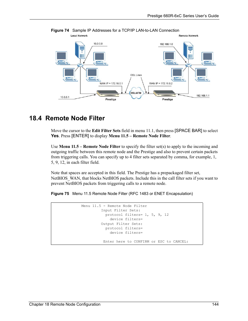 4 remote node filter, The remote node filter section | ZyXEL Communications ADSL/ADSL2/ADSL2+ Router 660R-6xC Series User Manual | Page 145 / 282