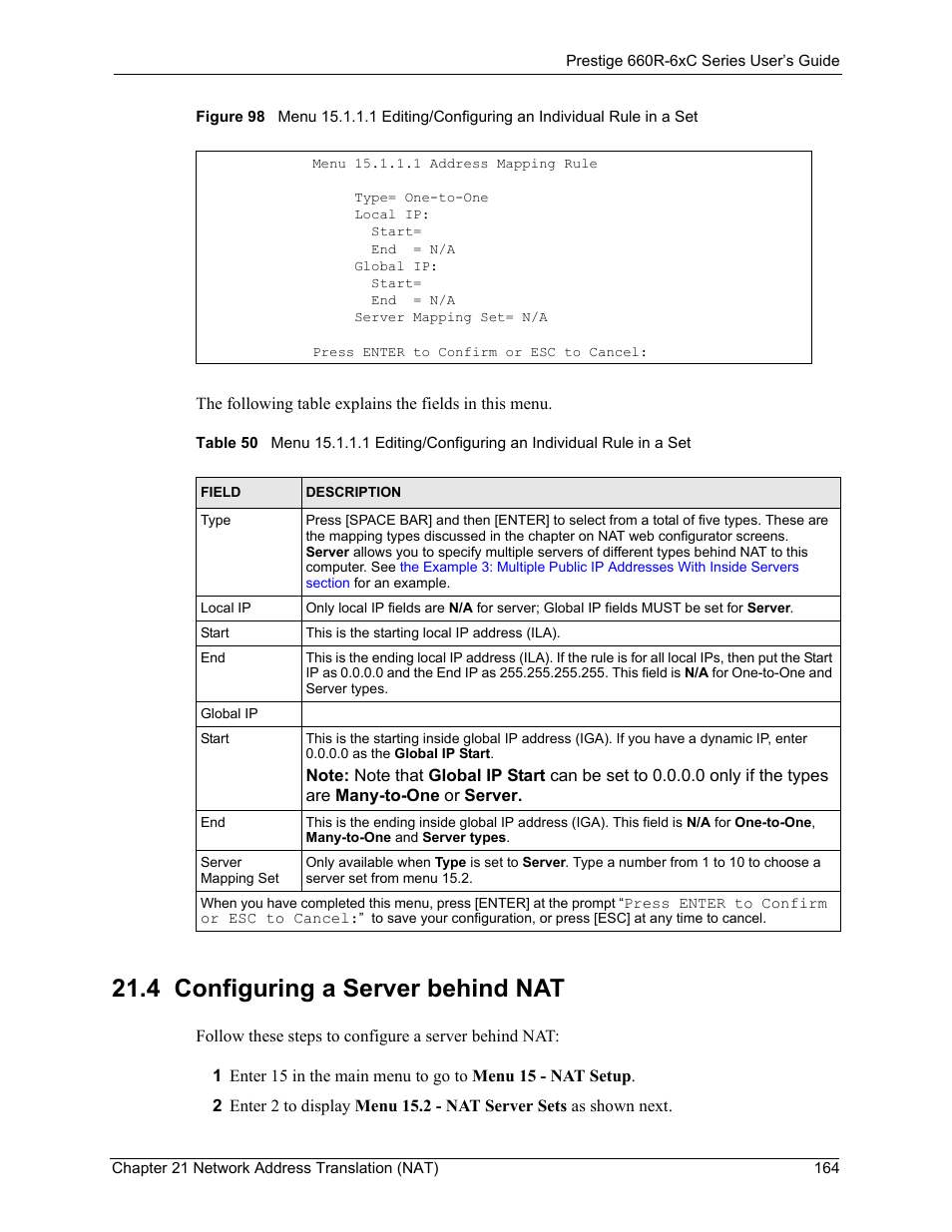 4 configuring a server behind nat | ZyXEL Communications ADSL/ADSL2/ADSL2+ Router 660R-6xC Series User Manual | Page 165 / 282